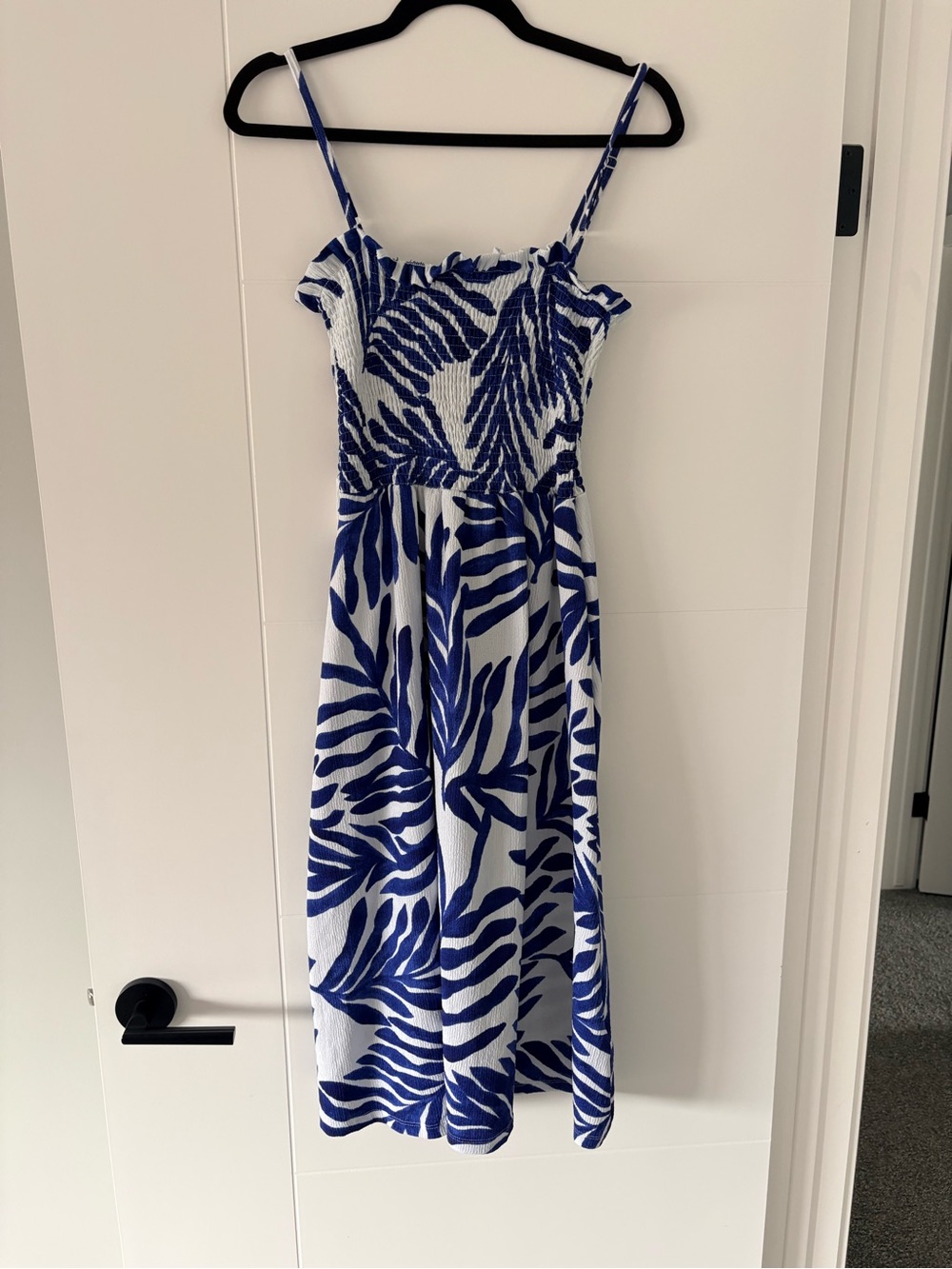 H&M Blue and White Smocked Midi Dress